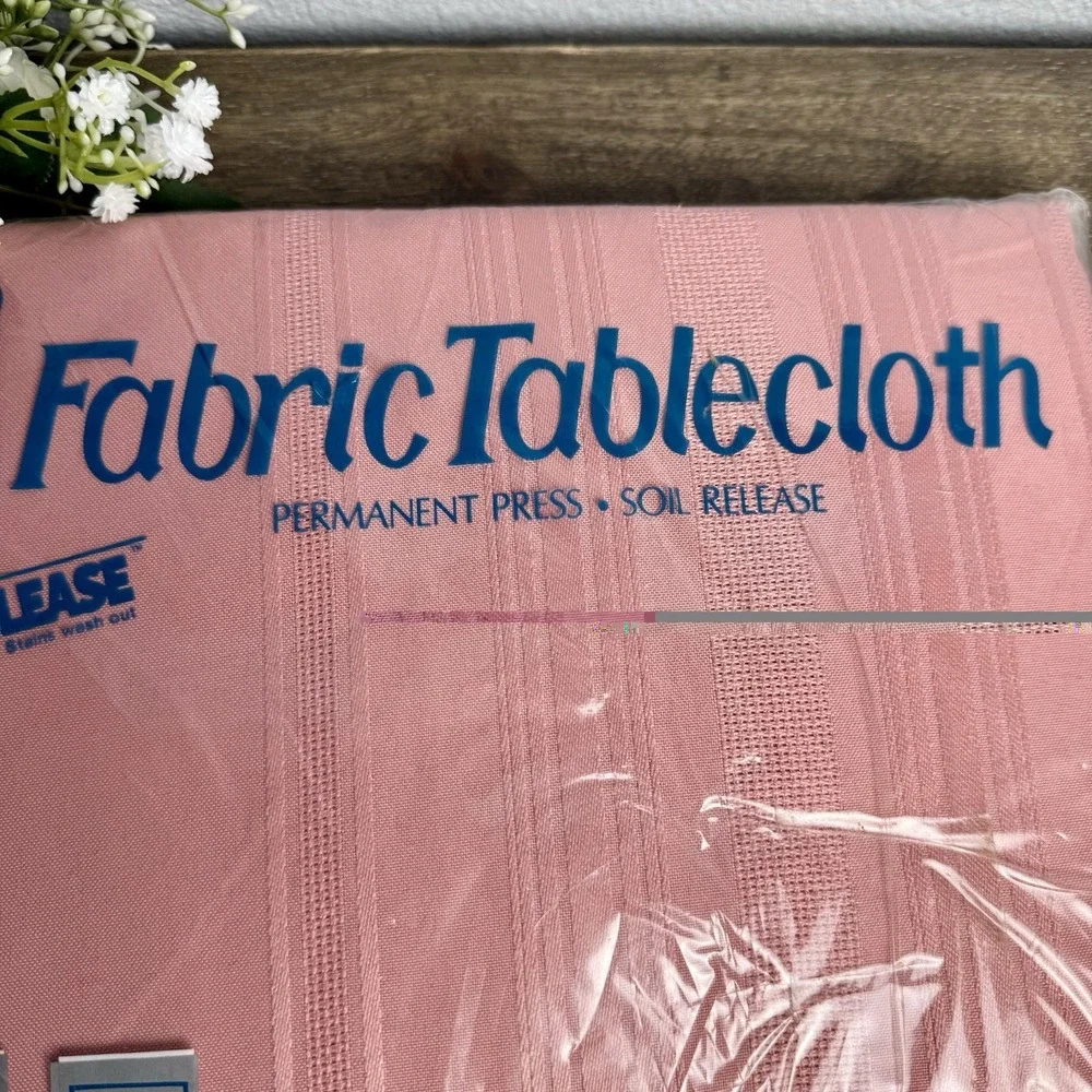 Vintage Pink Satin Stripe Tablecloth NOS‎ 60x102 Oblong Permanent Press